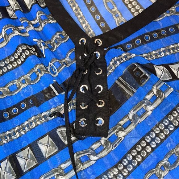 Michael Kors Chain Print Poncho Top MICHAEL Michael Kors blue and black - Picture 9 of 11